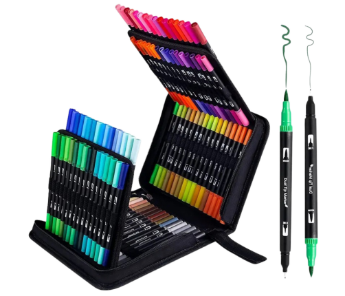 Set of 120 Double-Sided Waterproof Colored Markers