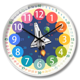 Children's Educational Wall Clock Space Rocket Colorful