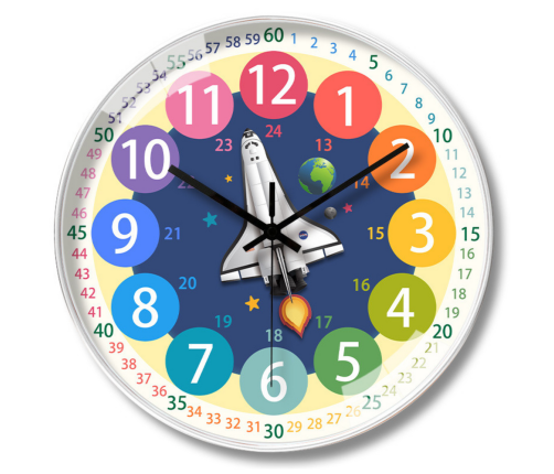 Children's Educational Wall Clock Space Rocket Colorful