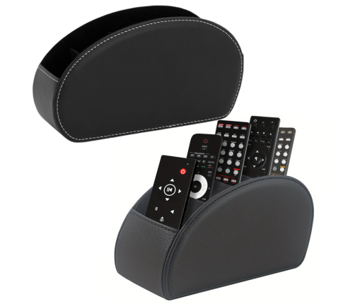 Remote Control Organizer Box 5 Compartments Black Eco-Leather
