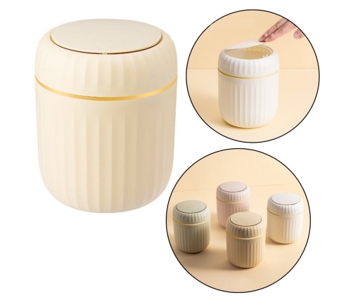 Mini Waste Bin Opening Lid Universal Elegant Beige