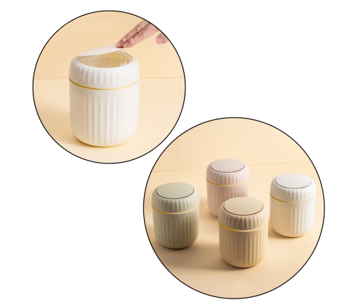 Mini Waste Bin Opening Lid Universal Elegant Beige