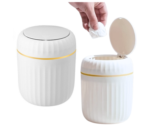 Mini Waste Bin Opening Lid Universal Elegant White