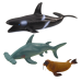 Set of Sea Animals Figurines: Shark, Hammerhead, Killer Whale, Horse, Lobster, Turtle, 6pcs
