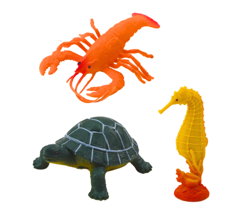 Set of Sea Animals Figurines: Shark, Hammerhead, Killer Whale, Horse, Lobster, Turtle, 6pcs