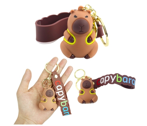 Keychain Capybara Figurine With Yellow Backpack Pendant Carabiner Ring