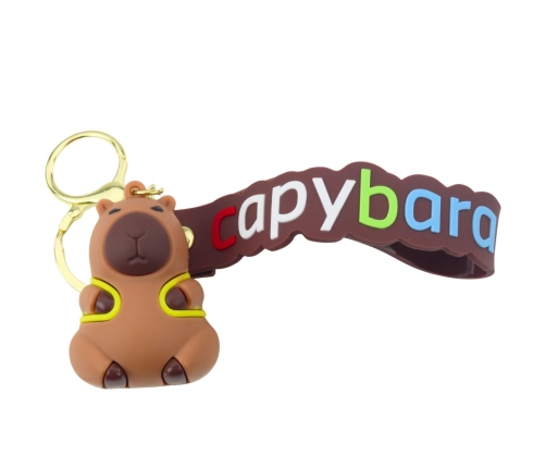 Keychain Capybara Figurine With Yellow Backpack Pendant Carabiner Ring
