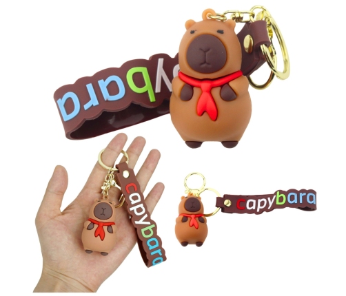 Keychain Capybara Figurine With Red Scarf Pendant Carabiner Ring