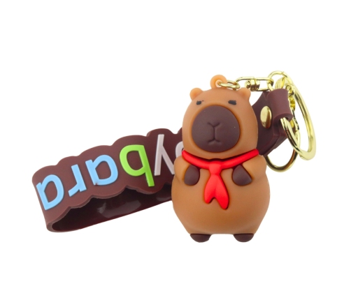 Keychain Capybara Figurine With Red Scarf Pendant Carabiner Ring