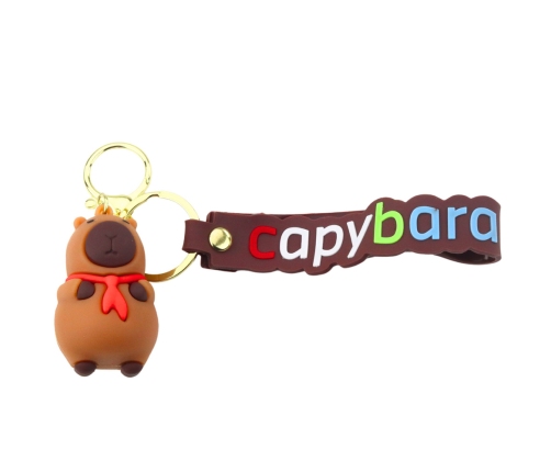 Keychain Capybara Figurine With Red Scarf Pendant Carabiner Ring