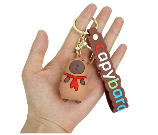Keychain Capybara Figurine With Red Scarf Pendant Carabiner Ring