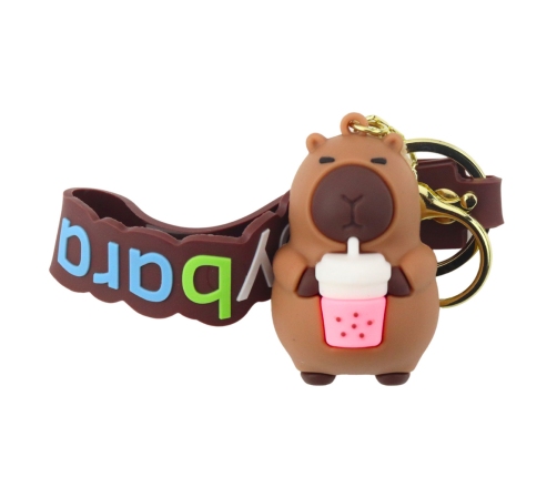 Keychain Capybara Figurine With Cup Pendant Carabiner Ring