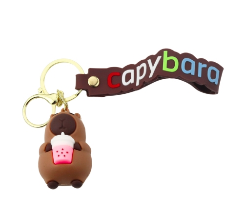 Keychain Capybara Figurine With Cup Pendant Carabiner Ring