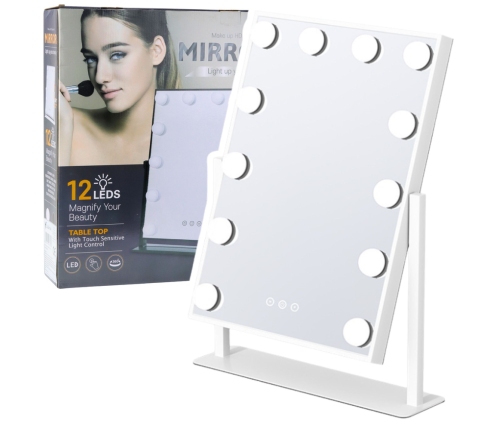 Hollywood Mirror with LED Lighting 12 Bulbs 3 Lighting Modes White