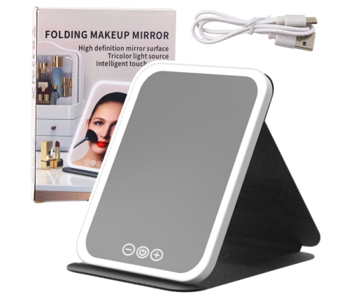 LED Mirror Case with Stand 3 Lighting Modes Brightness Adjustment 23cm