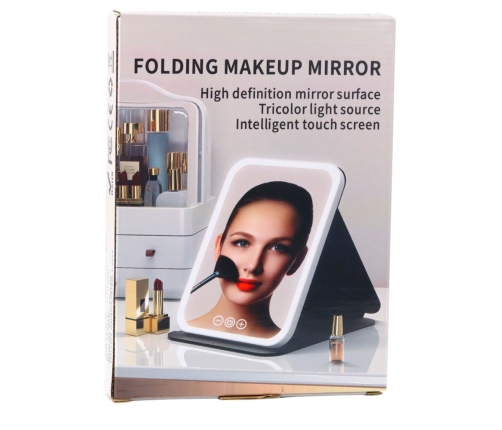 LED Mirror Case with Stand 3 Lighting Modes Brightness Adjustment 23cm