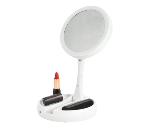 LED Illuminated Mirror 10x Magnification Adjustable Stand White