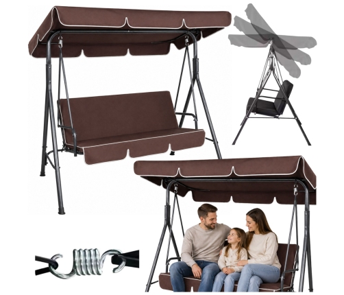 Three-person Garden Swing Rocking Cushions Mattress Brown