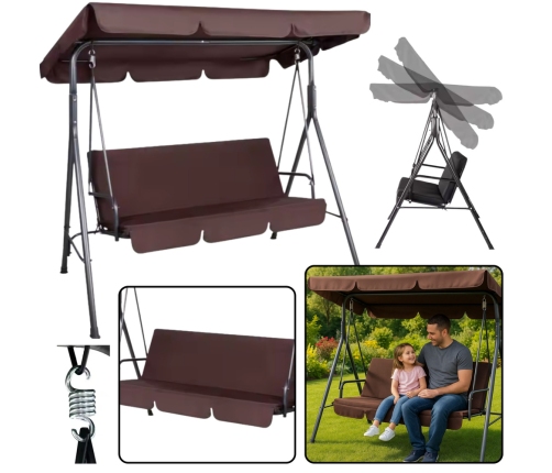 Three-person Garden Swing Rocking Cushions Mattress Brown