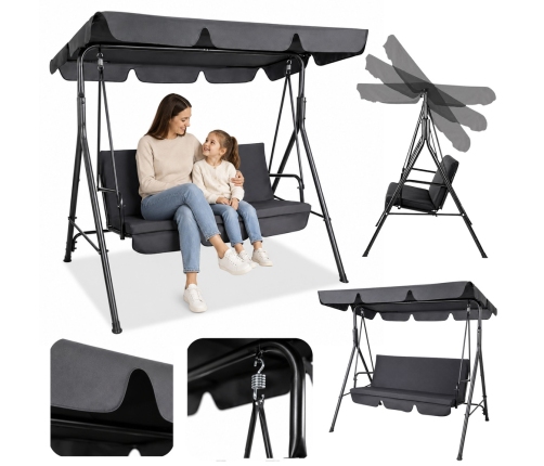 Three-person Garden Swing Rocking Cushions Mattress Gray
