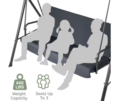 Three-person Garden Swing Rocking Cushions Mattress Gray