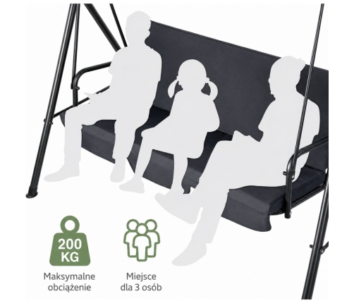 Three-person Garden Swing Rocking Cushions Mattress Gray