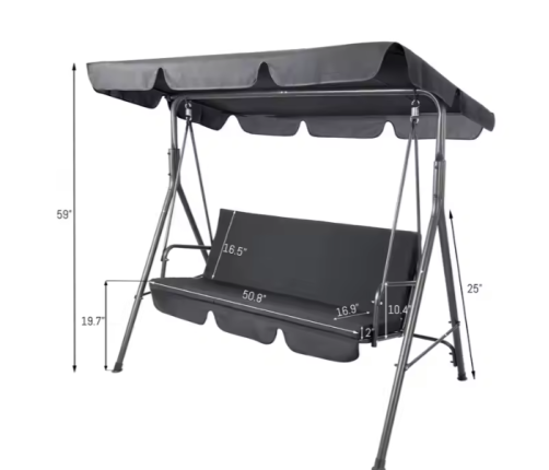 Three-person Garden Swing Rocking Cushions Mattress Gray