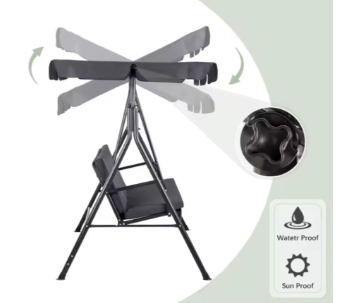 Three-person Garden Swing Rocking Cushions Mattress Gray