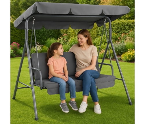 Three-person Garden Swing Rocking Cushions Mattress Gray
