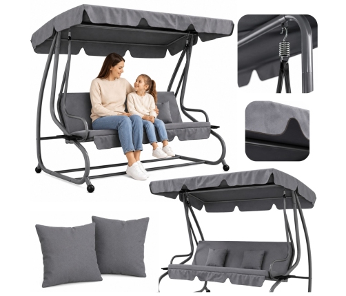 Four-person Garden Swing Rocking Chair Freestanding Canopy Gray