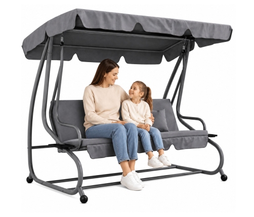 Four-person Garden Swing Rocking Chair Freestanding Canopy Gray