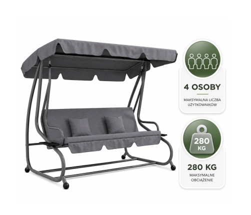 Four-person Garden Swing Rocking Chair Freestanding Canopy Gray