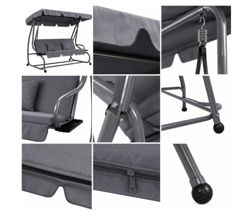 Four-person Garden Swing Rocking Chair Freestanding Canopy Gray
