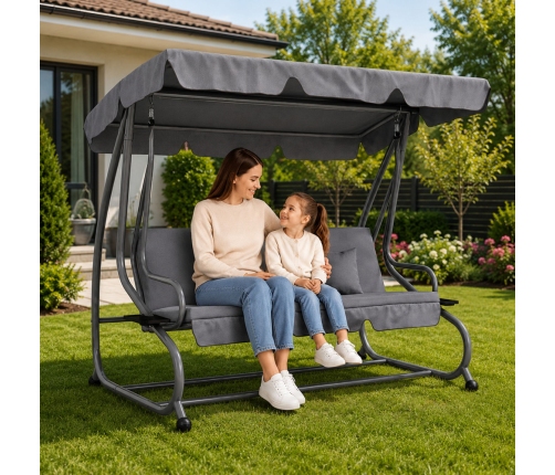 Four-person Garden Swing Rocking Chair Freestanding Canopy Gray