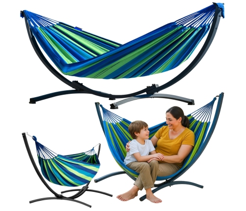 Garden Hammock with Frame for Two People, Green and Blue, 200x120