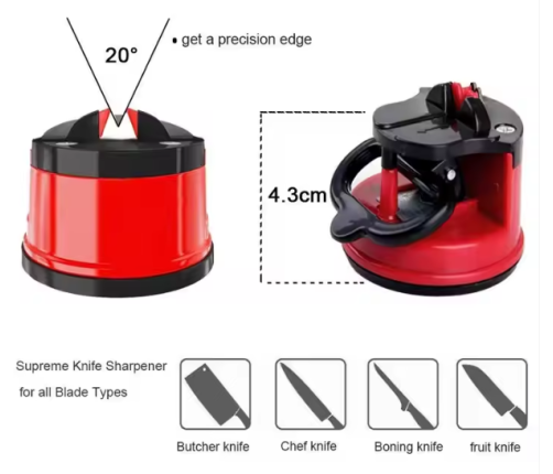 Knife and Scissor Sharpener with Suction Cup and Locking Lever Red