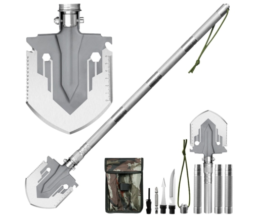 Military Shovel 16 in 1 Tactical Survival Tools Knife Fire Starter Cleaver
