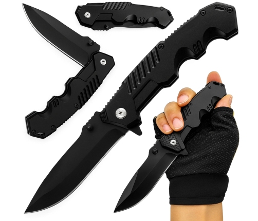 Survival Tactical Hunting Folding Knife Liner Lock Steel Black