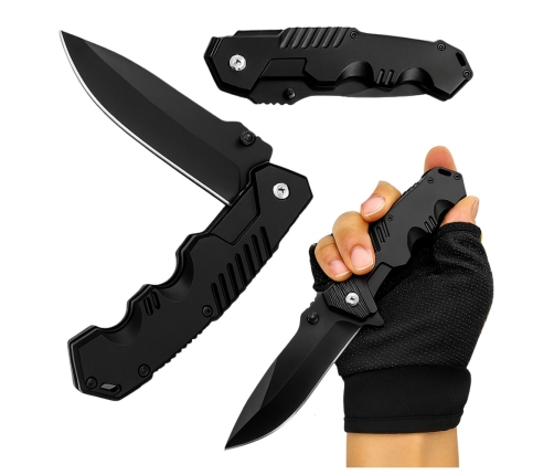 Survival Tactical Hunting Folding Knife Liner Lock Steel Black