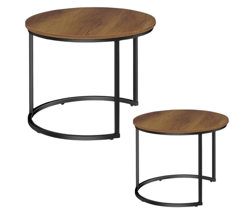 Set of 2-in-1 Round Coffee Tables Vintage Natural Wood 70x50cm 45x44cm