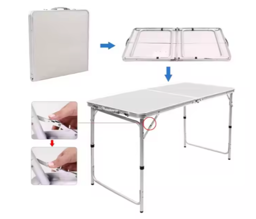 Folding Camping Table Adjustable Aluminum White 120x60cm