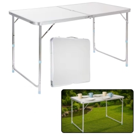 Folding Camping Table Adjustable Aluminum White 120x60cm