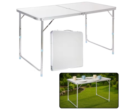 Folding Camping Table Adjustable Aluminum White 120x60cm