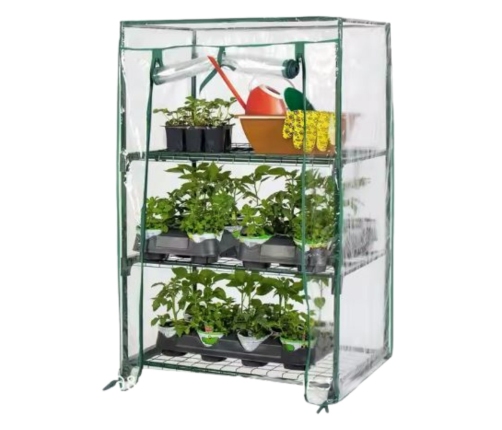 Mini Balcony Garden Greenhouse 3 Metal Shelves PVC Foil 46 x 24 x 80cm