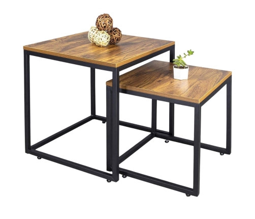 Set of 2-in-1 Rustic Square Coffee Tables 45x50cm 40x45cm