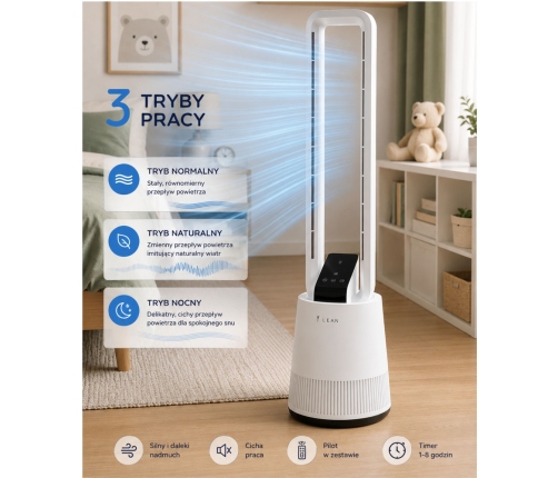 Bladeless Floor Fan Oscillation Timer LCD Display REMOTE CONTROL