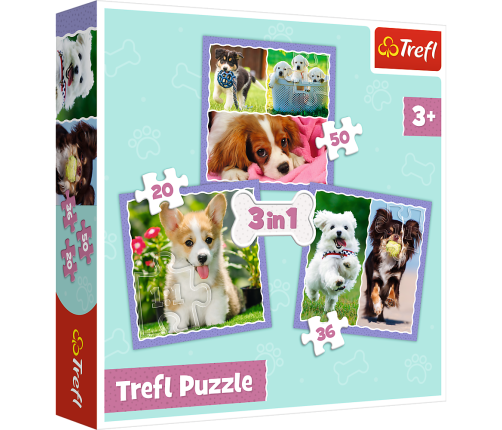Puzzle - 3 in 1 - Cute dogs - Trefl 34854