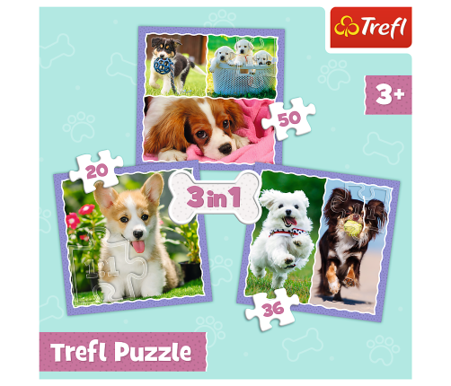 Puzzle - 3 in 1 - Cute dogs - Trefl 34854
