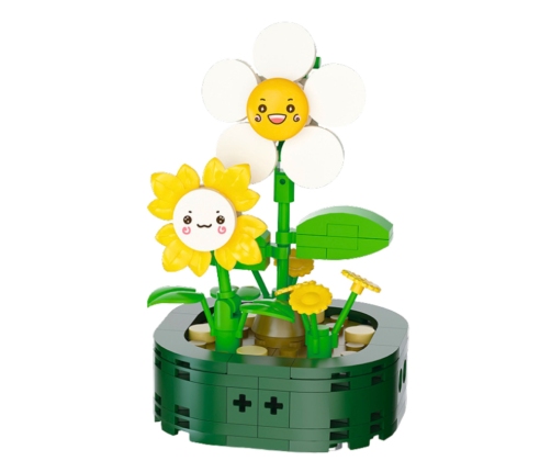 Mini Building Blocks Flowers with Smiley Faces White Yellow 142 pcs.