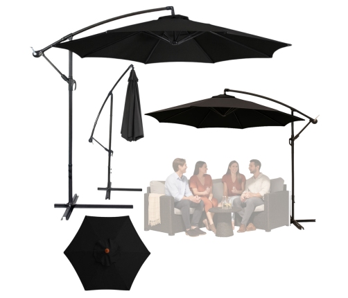Side Garden Umbrella with Adjustable Tilt Cover 350 x 250cm Black